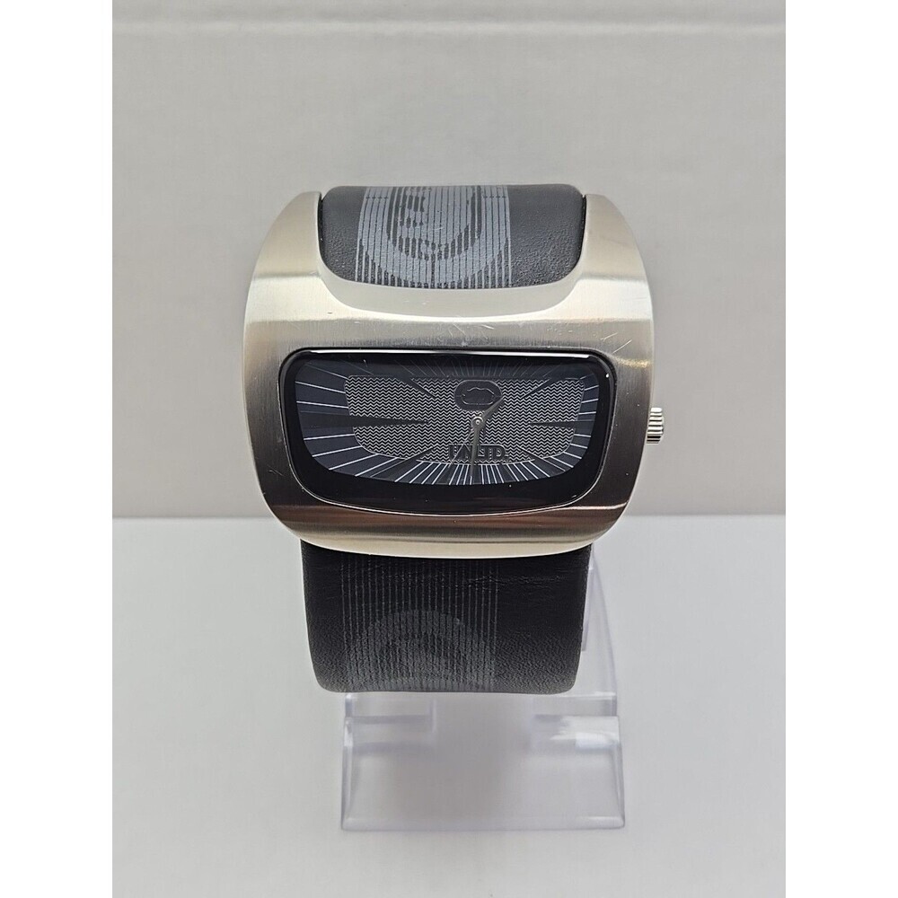 Vintage Marc Ecko The Galactica Black Leather Watch New Battery Mens Rare Y2K
